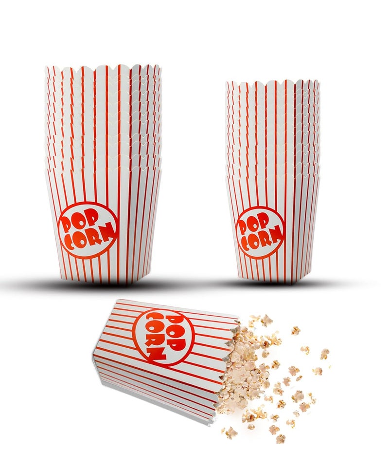 SEMOVU 50 Pack Popcorn Boxes Movie Night Popcorn Bags for Party Red and White Popcorn Bags for Popcorn Vintage Snack Box Concession and Carnival Party Supplies, Individual Popcorn Bucket Containers (50) - Image 1